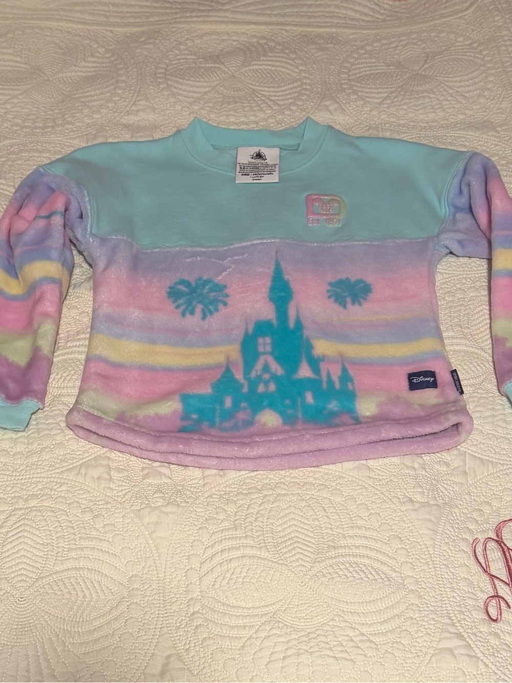 Disney Pastel Castle Spirit Jersey Sweatshirt - Aqua Pink Lavender Yellow